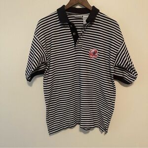 VTG NY Yankees 90s Iron Knight Athletics Navy White Striped Knit Polo Mens M
